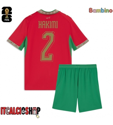 Marocco Achraf Hakimi #2 Prima Maglia Bambino Mondiali 2026 Manica Corta (+ Pantaloni corti)